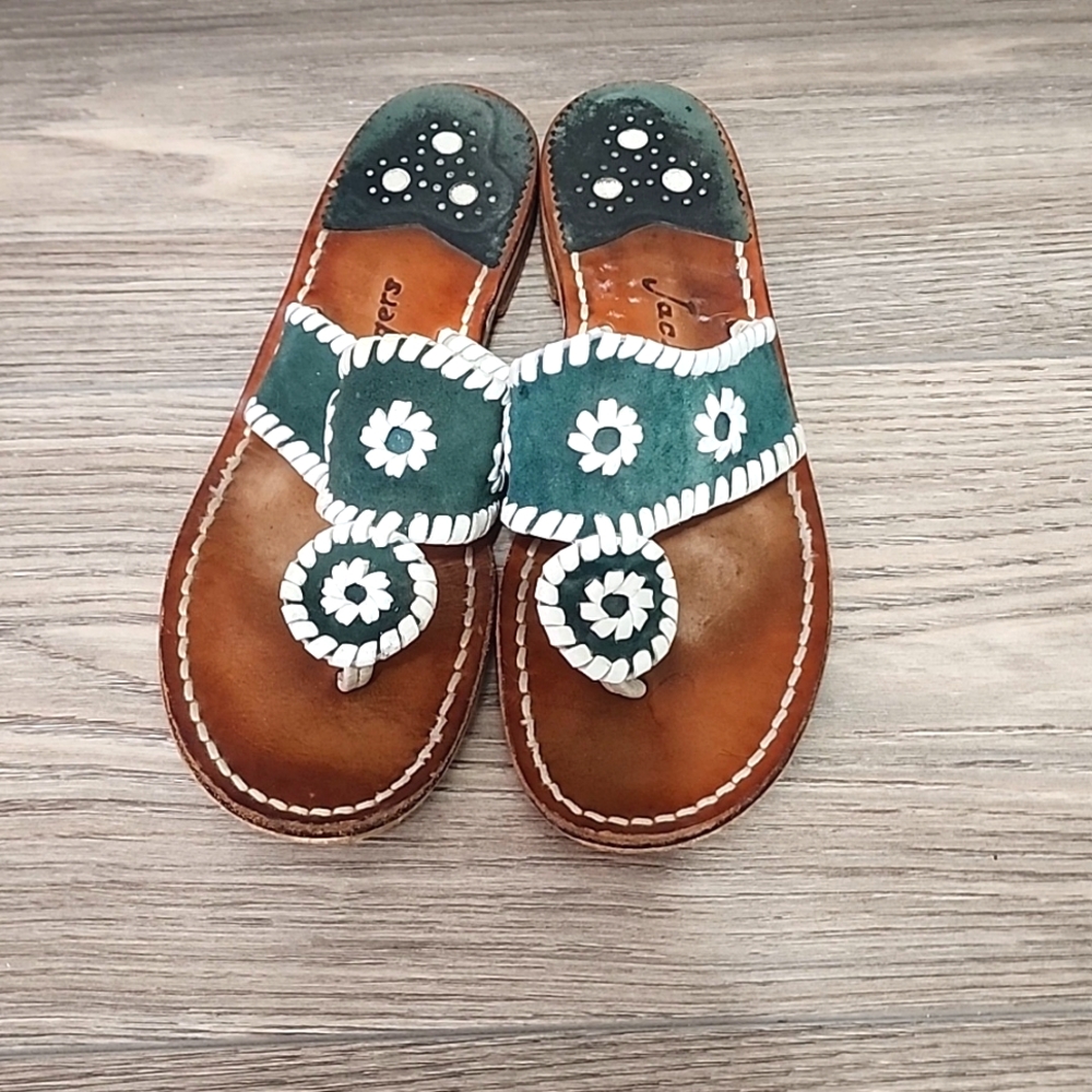 Jack Roger's 7 Hunter Green Medallion Leather sandals slipon Shoes Summer Flats